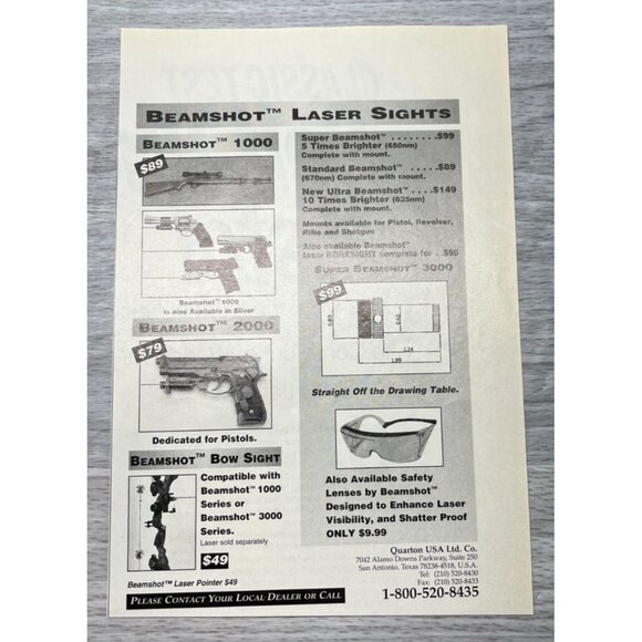 Beamshot Laser Sights Vintage Print Ad 1990s Firearms Accessories Quarton USA - Picture 6 of 6